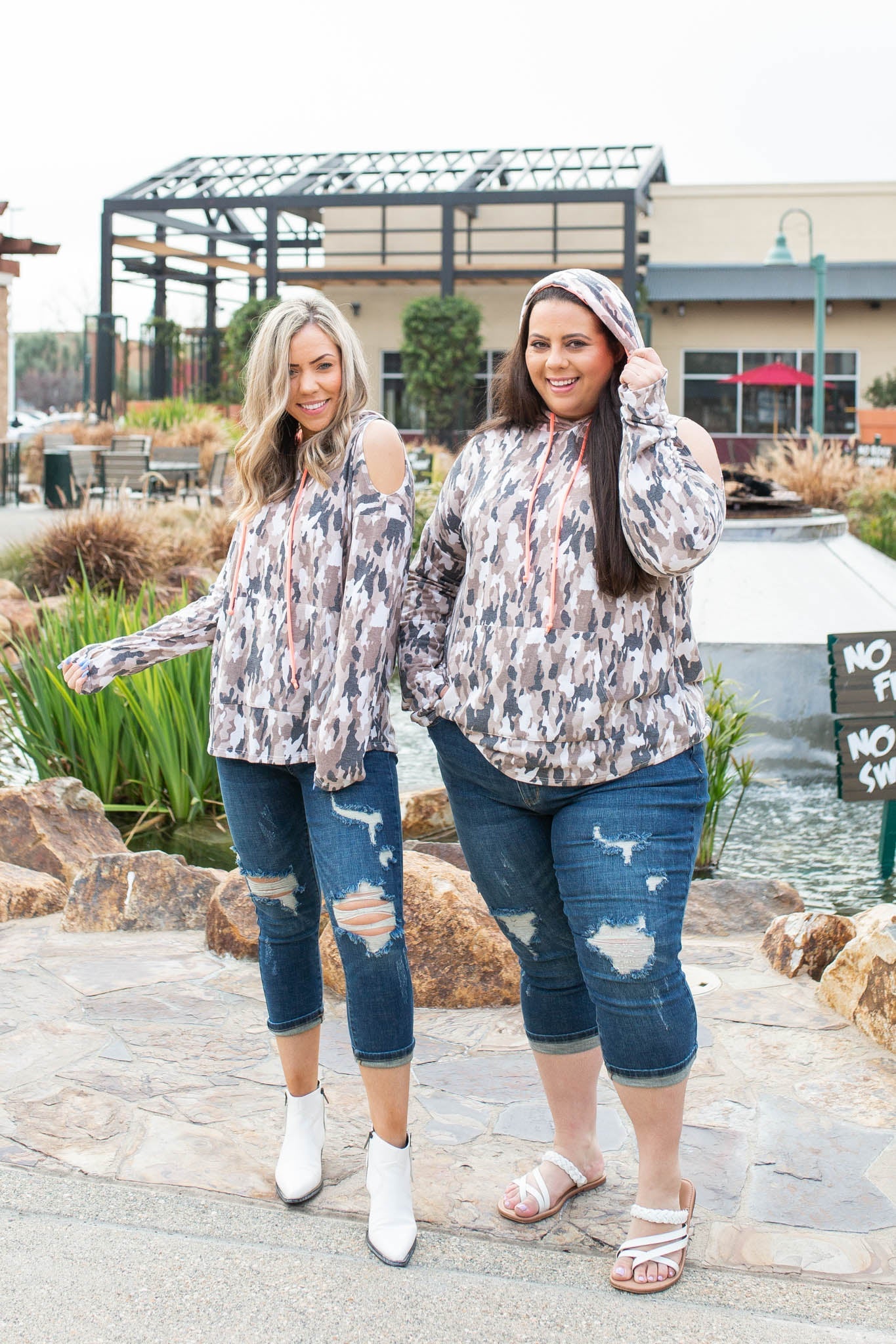 Hunting Diva Cold Shoulder Thumbhole Hoodie