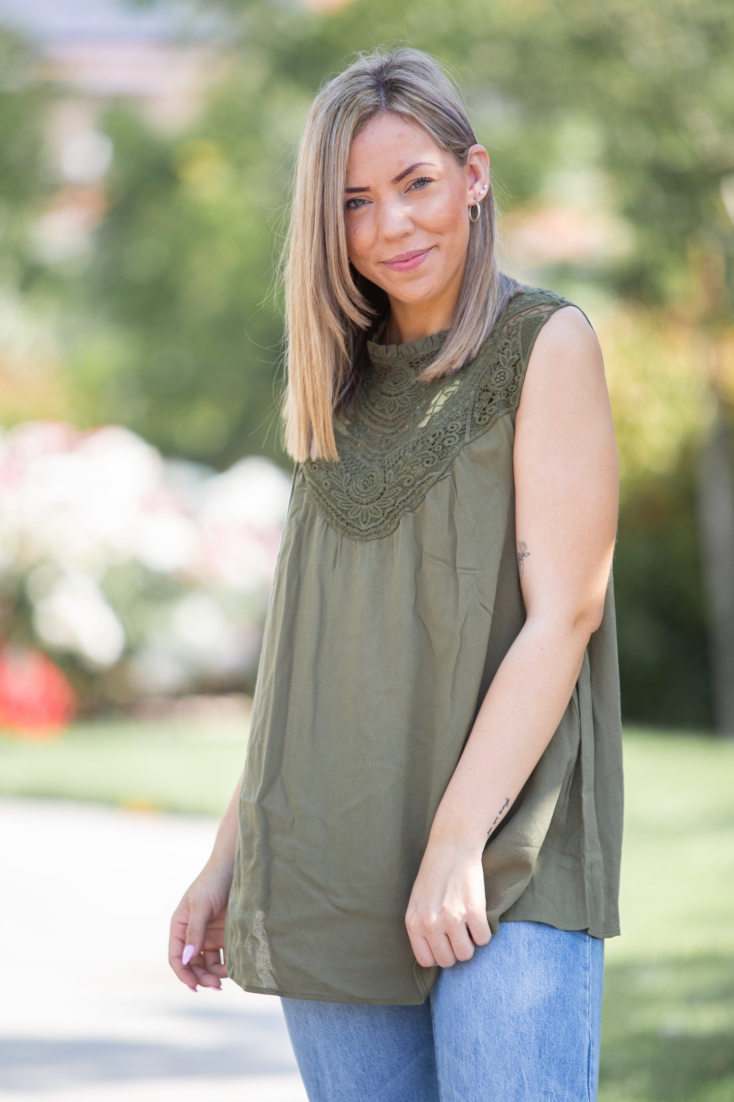 Boho Charm Sleeveless Top in Olive