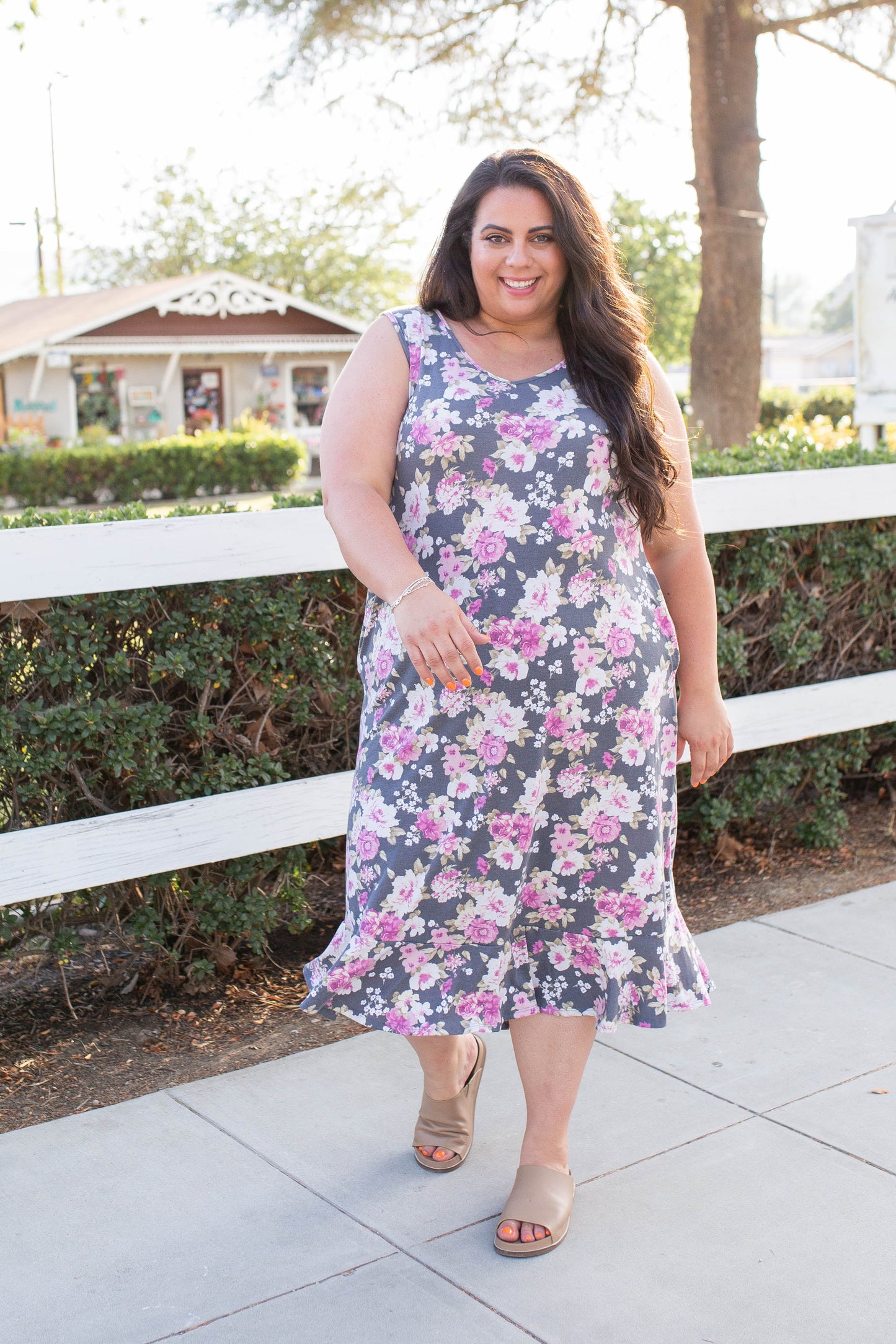 Dusty Floral Midi Dress