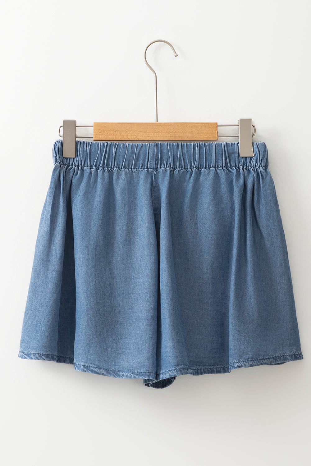 Dusk Blue Drawstring Elastic Waist Wide Leg Denim Shorts