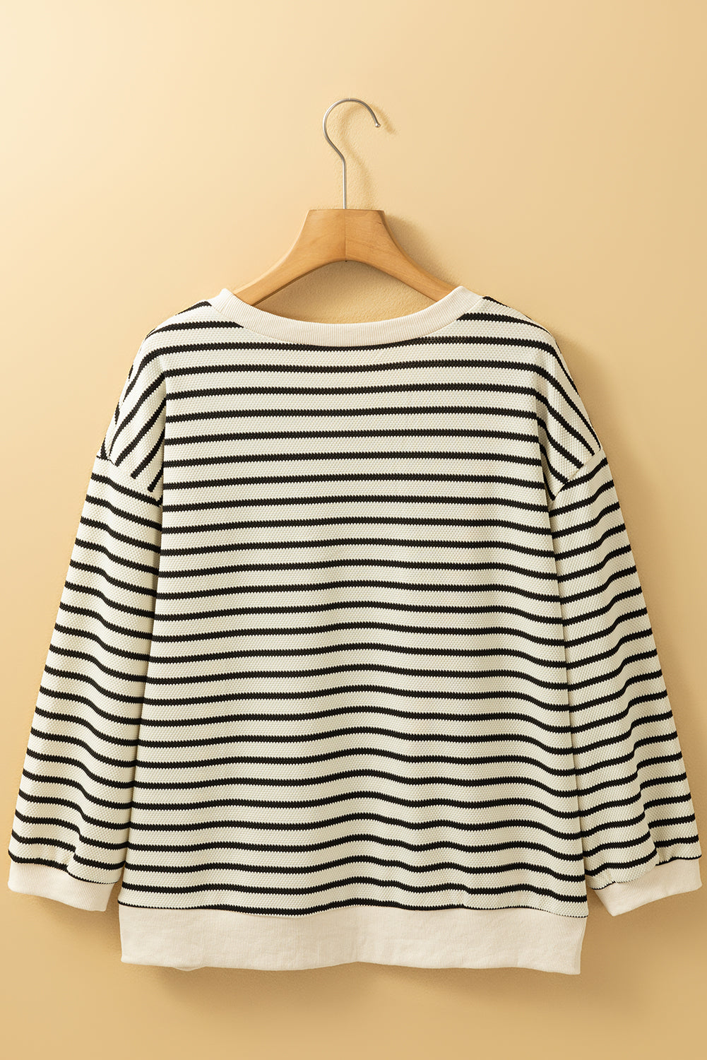 Black&White Striped Big Flower Patch 3/4 Sleeve Top