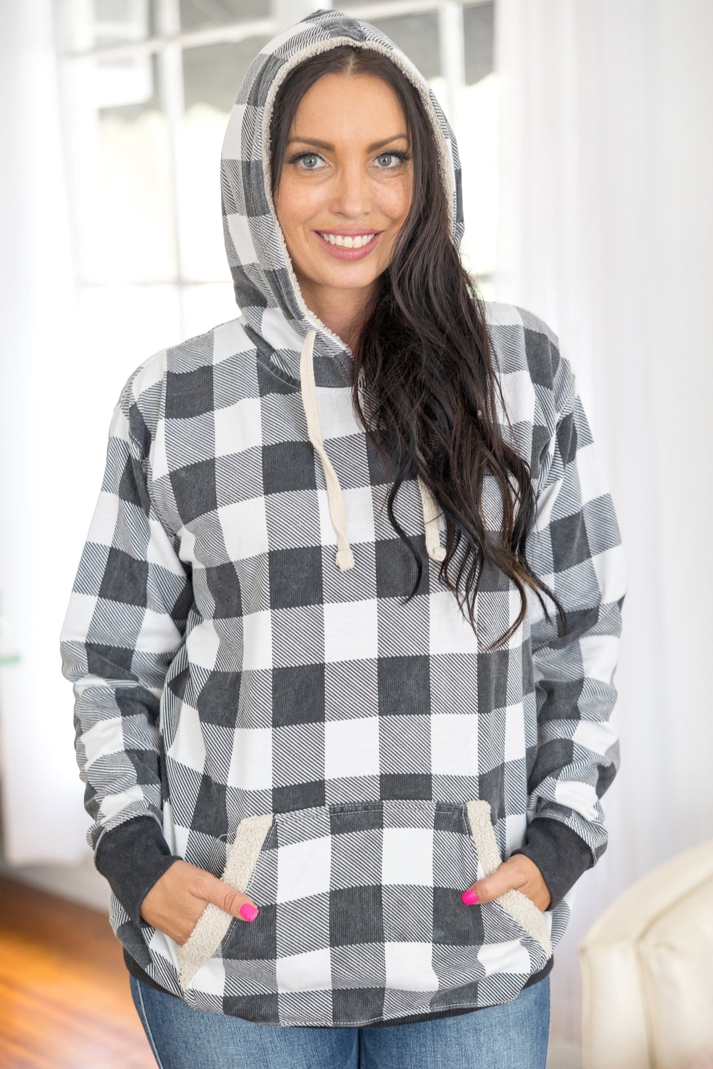 Checkered Sherpa Hoodie