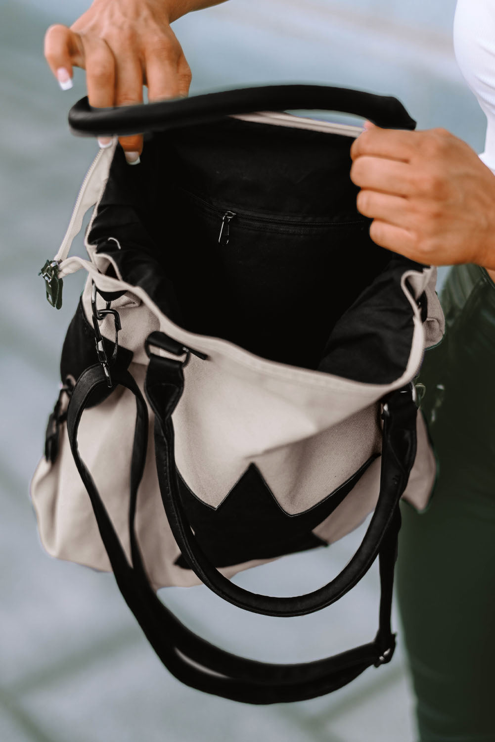 Beige Casual Five-Pointed Star Canvas Tote Bag