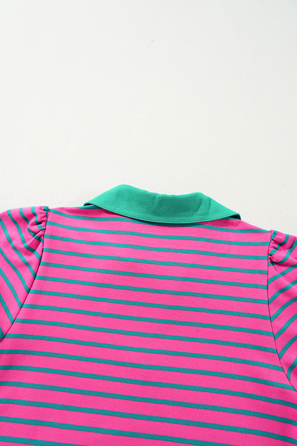 Pink Stripe Collared V Neck Puff Sleeve T Shirt Dress