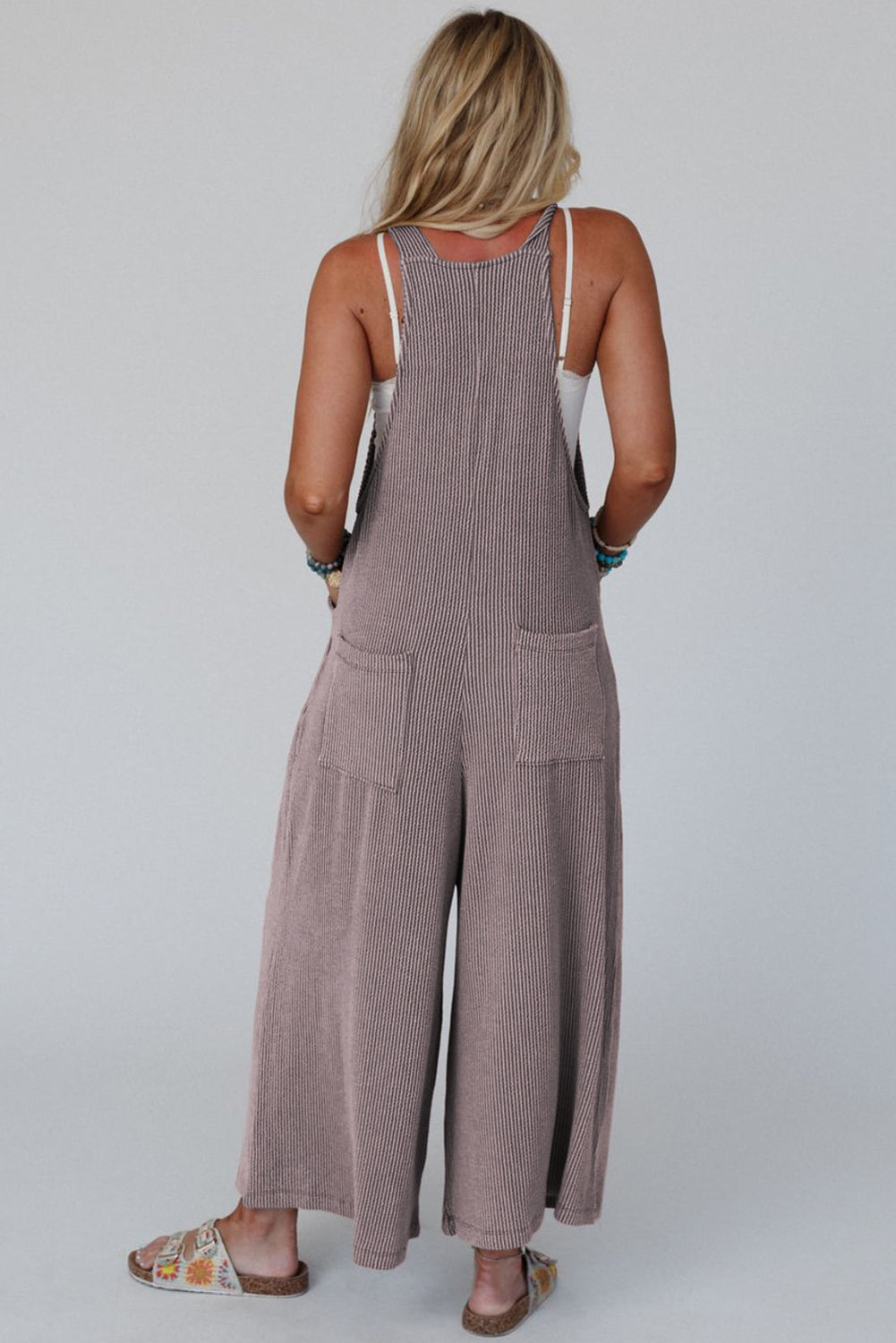 Philippine Gray Corded Adjustable Straps Wide Leg Loose Overall