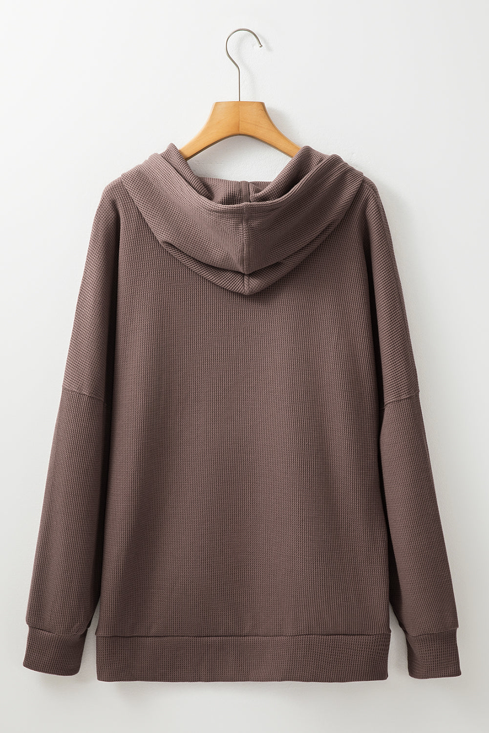 Coffee Waffle Knit Fleece Lined High Low Oversized Hoodie