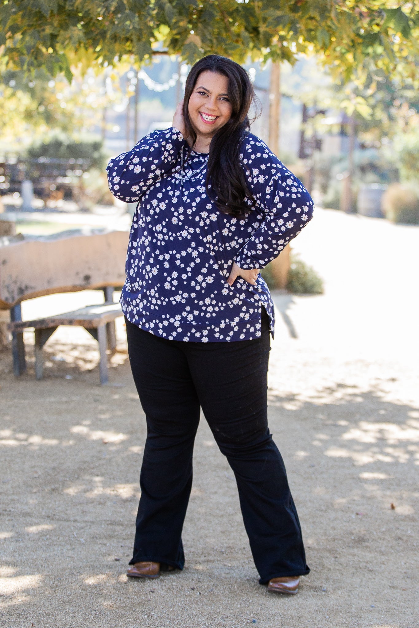 Navy and Daisy Long Sleeve Top