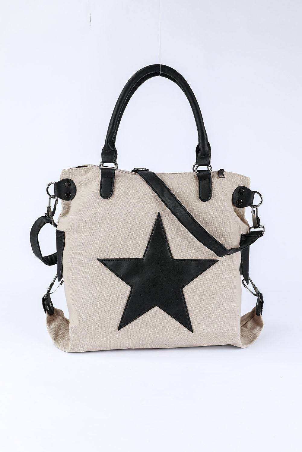 Beige Casual Five-Pointed Star Canvas Tote Bag