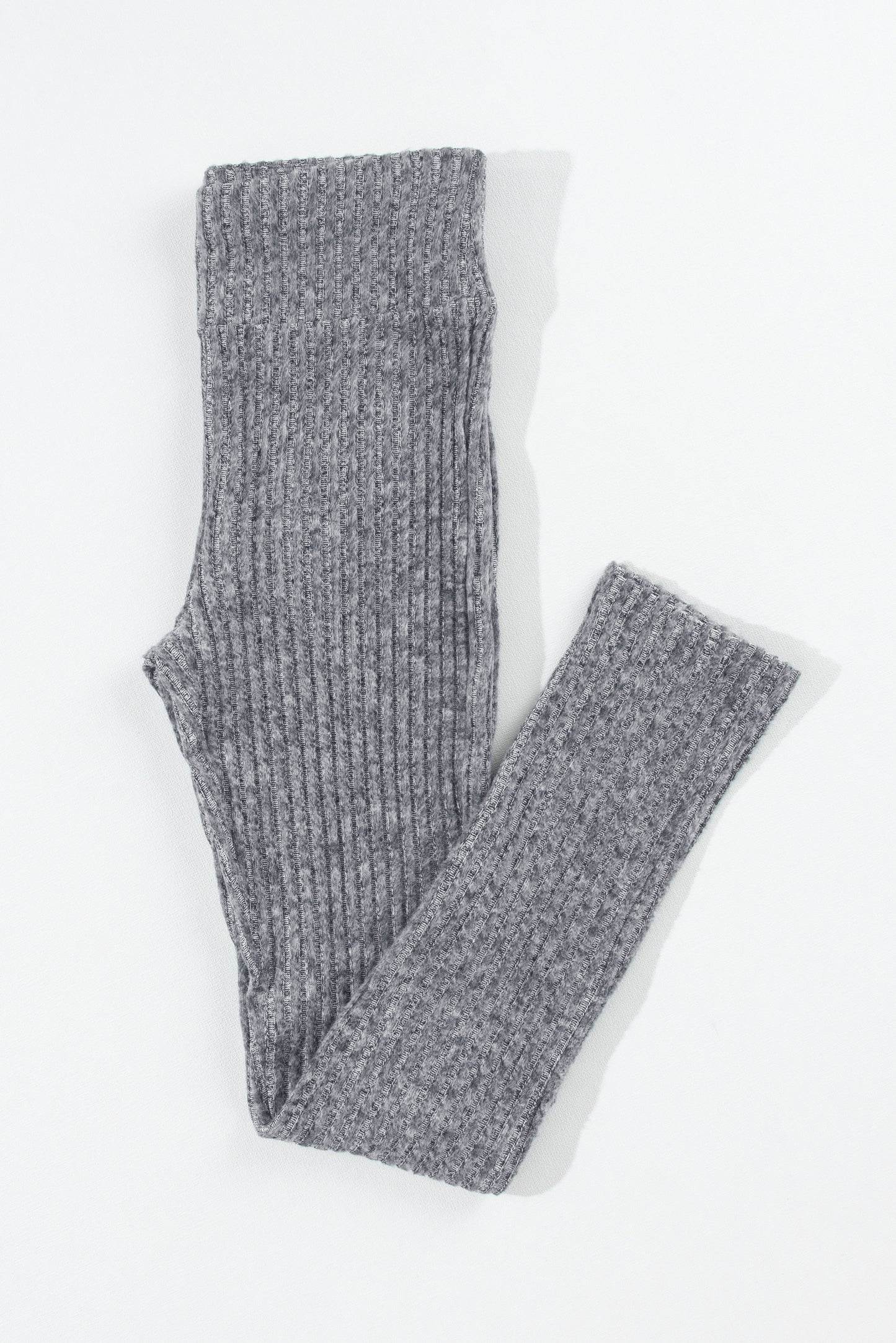 Gray Wide Waistband Ribbed Textured Knit Leggings