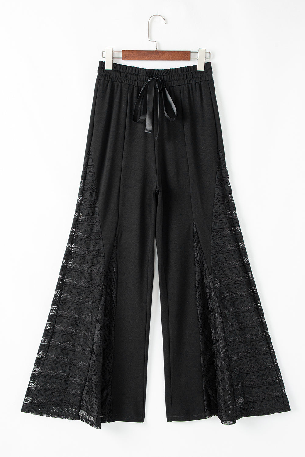 Black Boho Lace Patchwork Wide Leg High Waist Pants