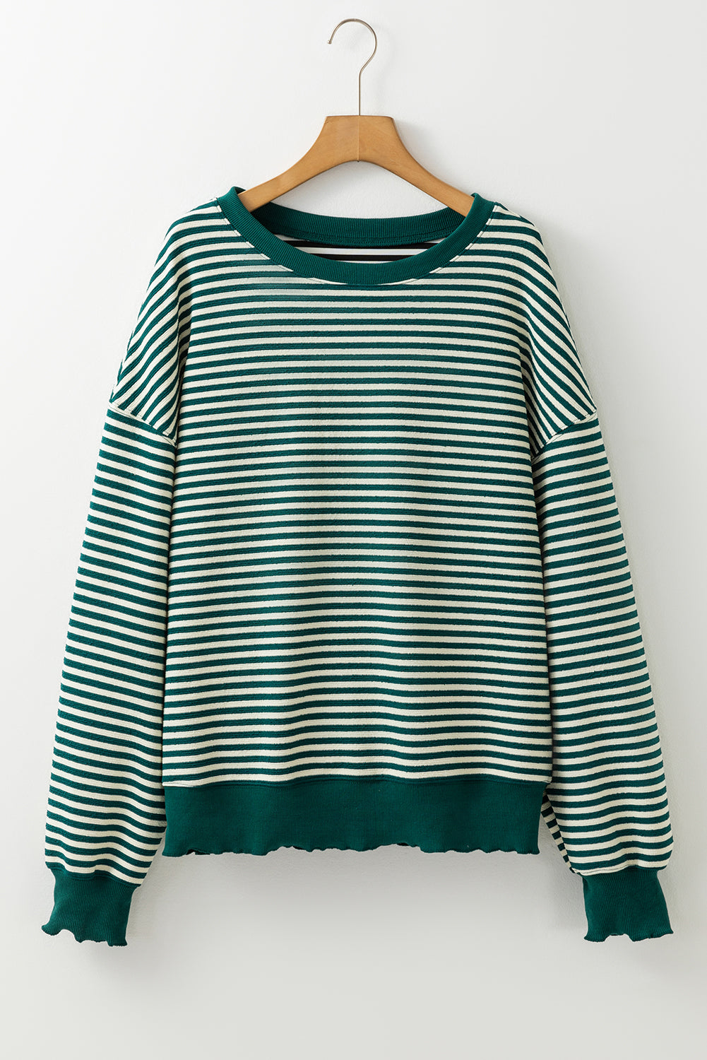 Green Stripe Loose Drop Shoulder Long Sleeve Top